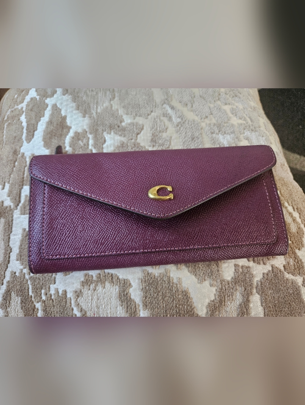 Coach Plum Leather Envelope Wallet with Gold C Hardware